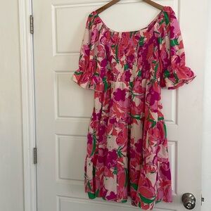 SHEIN Pink and Green Floral Dress